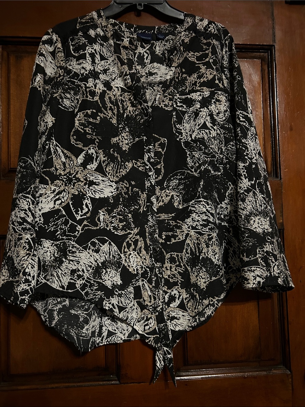 Westbound Black and White Floral Tie-Front Blouse